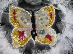 Ventaglio ricamato fiori e farfalla