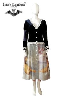 Abito couture blu con stampa angeli