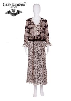 Abito couture in viscosa fantasia a pois e merletto