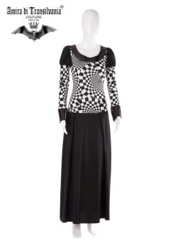 Abito couture stile collegiale con fantasia optical