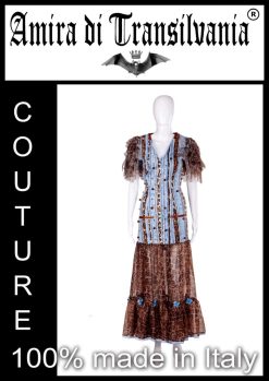 Abito couture in jeans e organza fantasia leopard