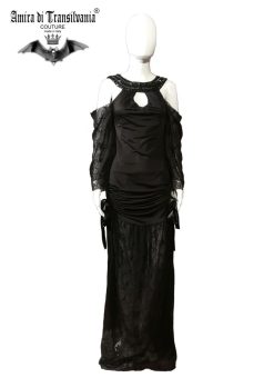 Abito couture con ricamo di pietre quadrate