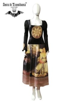 Abito couture con stampa rinascimentale