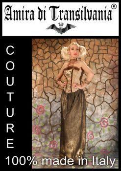 Gonna couture dorata in neoprene dipinta a mano