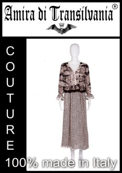 Abito couture in viscosa fantasia a pois e merletto