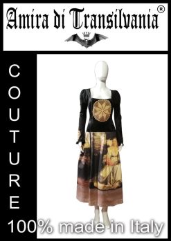 Abito couture con stampa rinascimentale