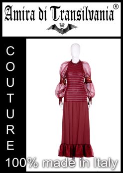 Abito bordo con maniche in organza