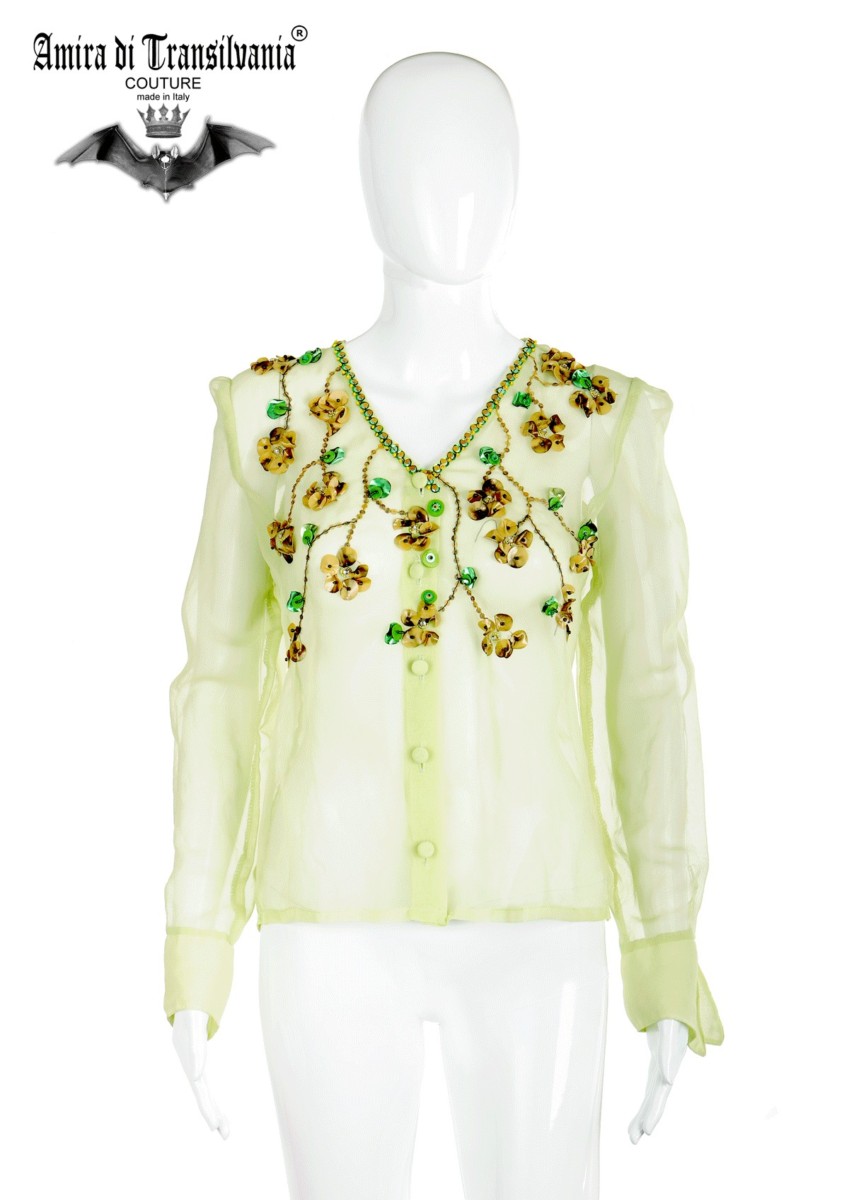 Camicia in voal ricamata con fiori