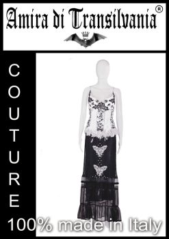 Completo nero e bianco con corset e gonna in pizzo e ricamo