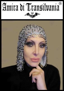 Cuffietta grigio argento ricamata con elementi metallici