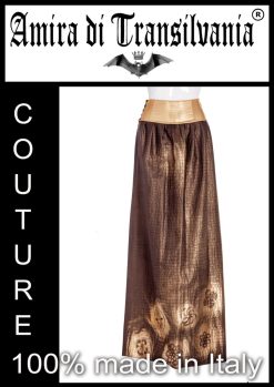 Gonna couture dorata in neoprene dipinta a mano