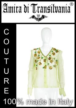 Camicia in voal ricamata con fiori