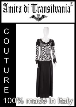 Abito couture stile collegiale con fantasia optical