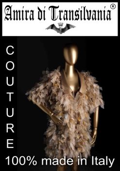 Pelliccia ecologica in nodi di tulle beige