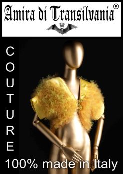 Pelliccia ecologica in nodi di tulle giallo