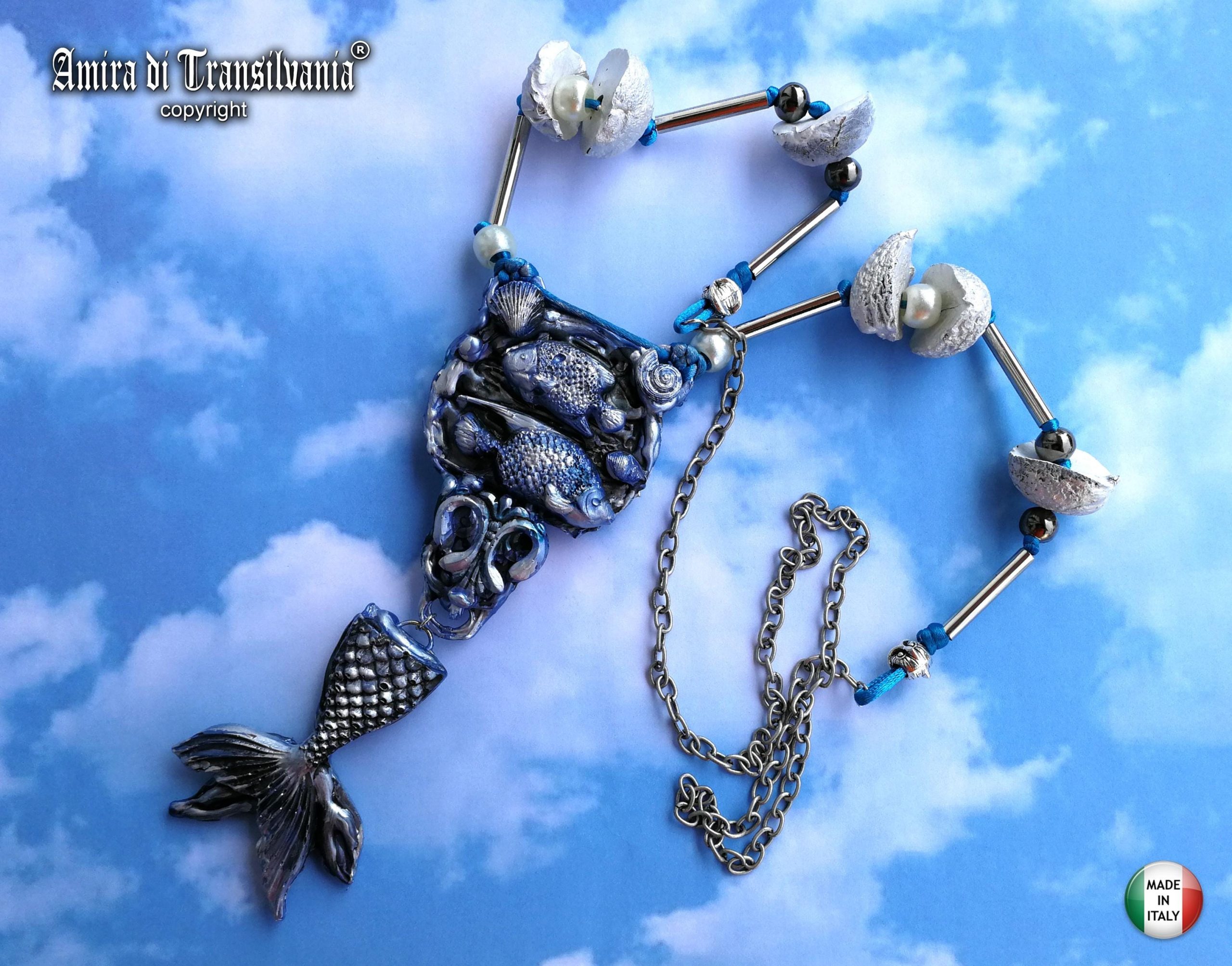 Siren Tail Jewel, Mermaid Necklace Jewelry, Statement Luxury Sculpture Fish Pendant Sea Life Chain
