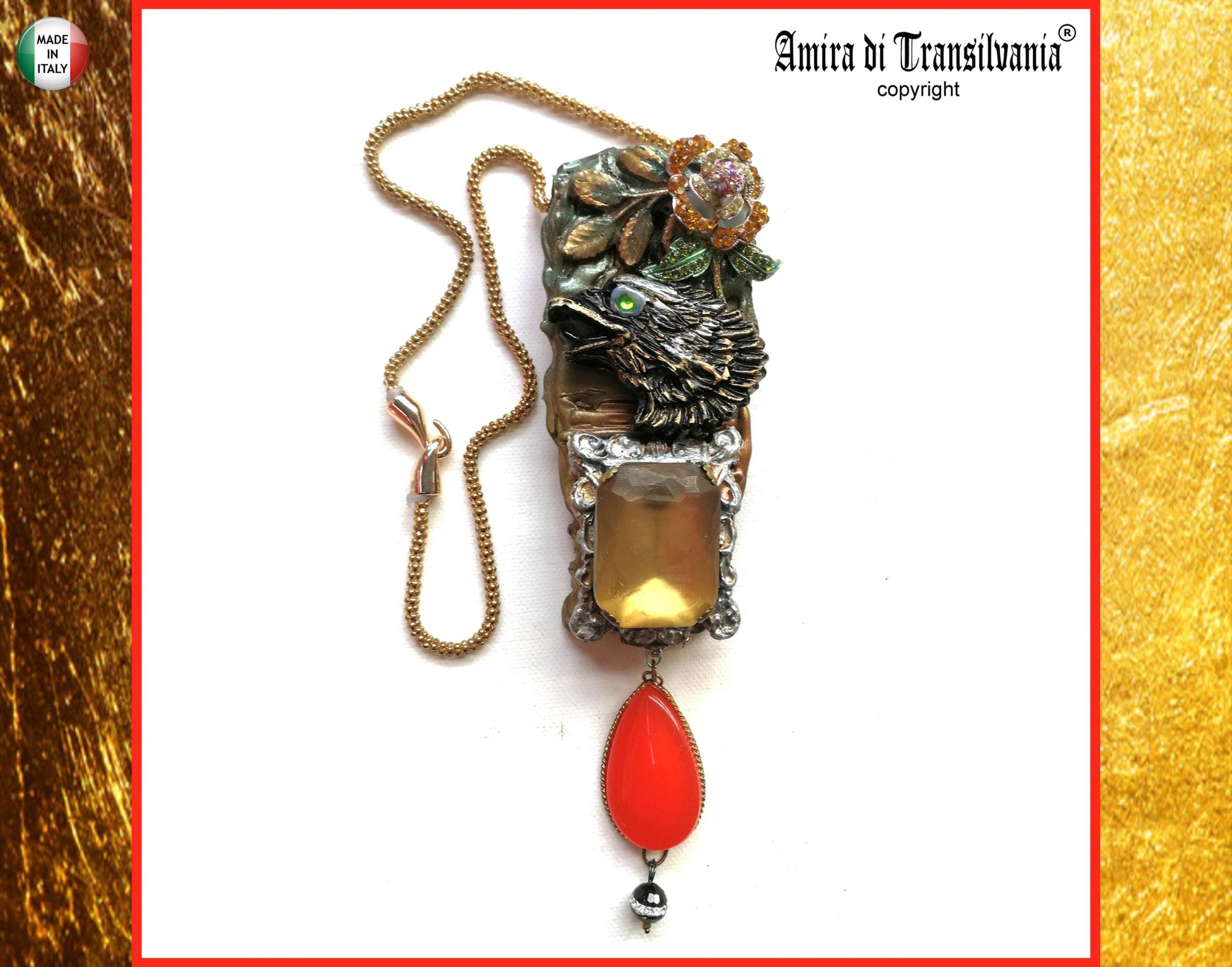 Luxury Jewelry, Eagle Necklace Pendant, Vulture Charm Jewellery Bird, Locket Flower Cubic Zirconia Stone