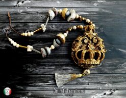 Royal Crown, Bold Chunky Necklace Brutalist Pendant, Steampunk Watch Jewelry Charm Queen and King