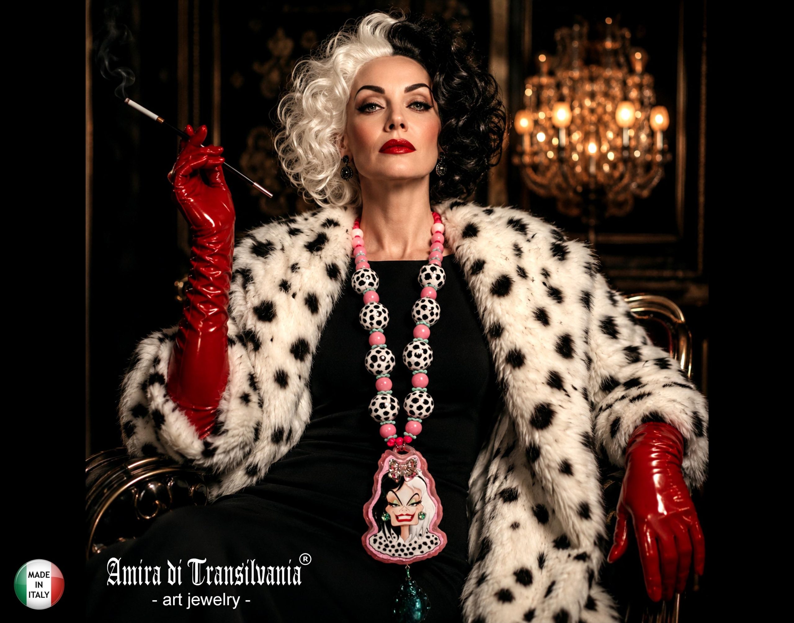 Cruella de Vil - Big Bold Chunky Necklaces, Statement Cartoon Jewelry, Hollywood Icon Whimsical Pendant