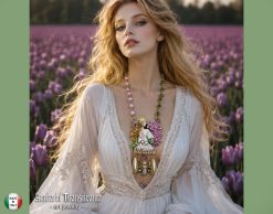 Art Nouveau Jewelry, Belle Epoque Statement Sculpture Pendant, Nature Bouquet Flower Tulips & Pearl Necklace