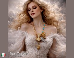 Guardian Angel Necklace, Luxury Statement Pendant Celestial Archangel Jewelry, Baroque Statue & Shell Charm