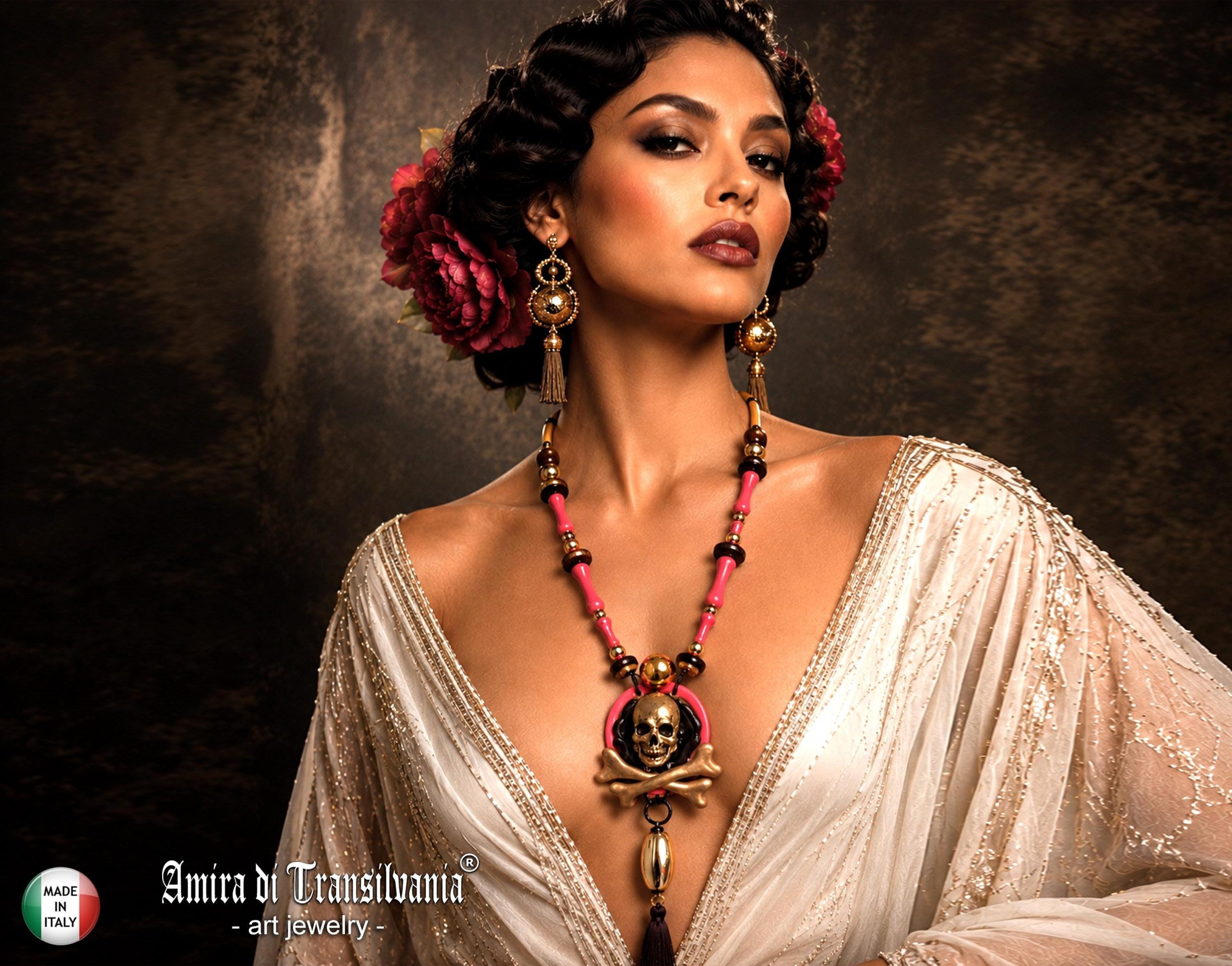 Mexican Necklace, Ethnic Glamour Whimsical Skull & Bones Pendant, Boho Quirky Oddities Jewelry Charm