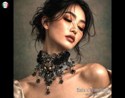 Marie Antoniette Choker, Embroidered Macrame Lace Jewelry, Locket Medallion Statement Necklace Collar Black Roses