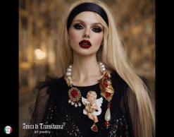 Vintage Pendant Baroque Statement Jewellery, Angel Winged Archangel Rococo Religious Necklace Antique Celestial Cherubim