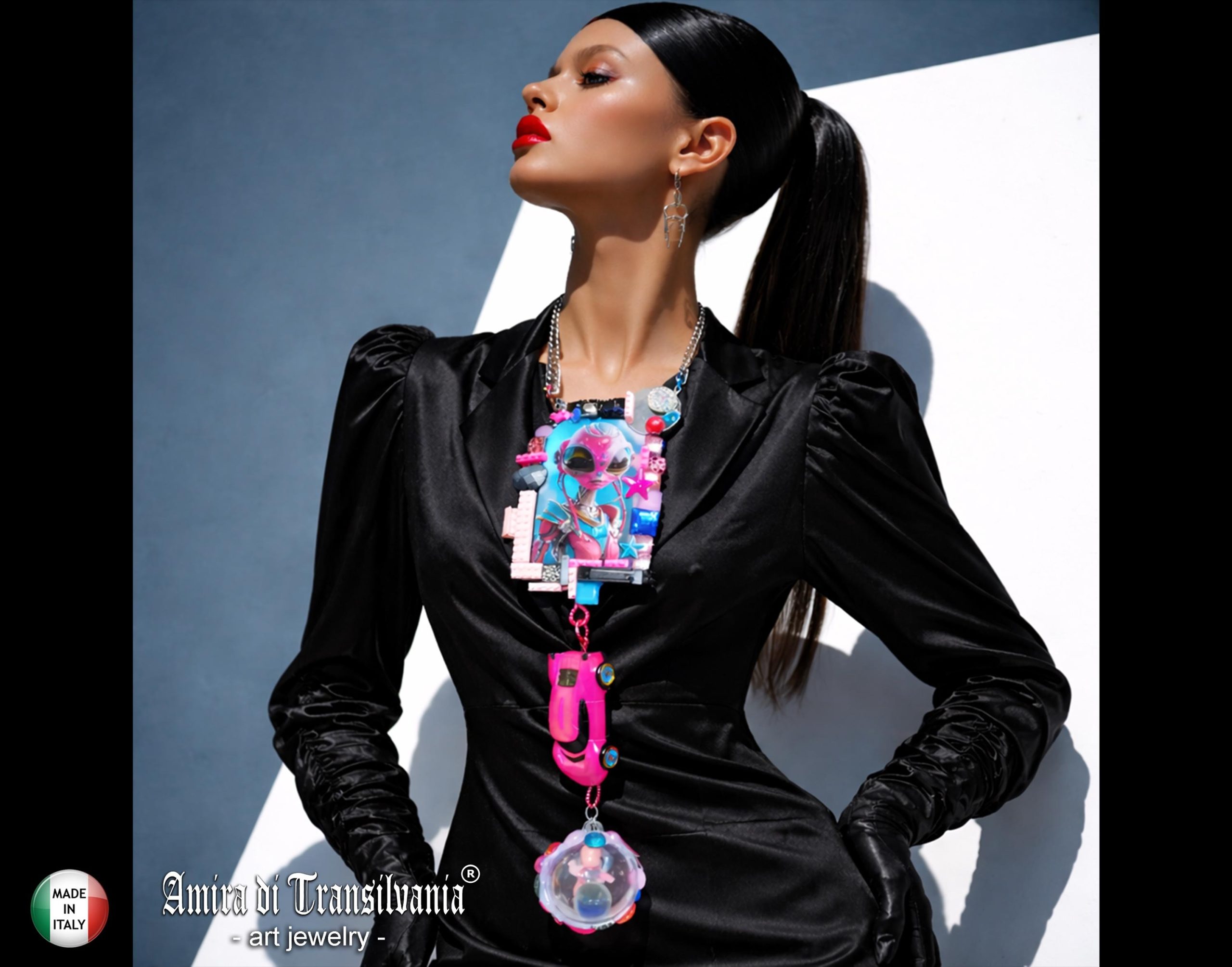 Futuristic OOAK Jewelry, Alien Statement Necklace UFO Area 51 Extraterrestrial E.T Design, Hi Tech Pendant