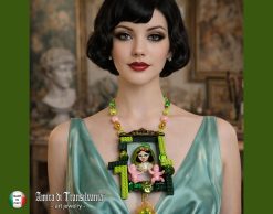 Assemblage Necklace, Vintage Portrait Pendant, Cameo Crystal Beads, Artist Doll Charm Statement Jewelry