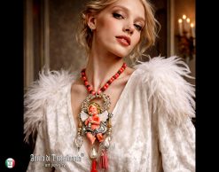 Baroque Angel Pendant, Celestial Necklace Red Coral Cherub Charm, Rococo Cherubim Fine Statement Jewelry