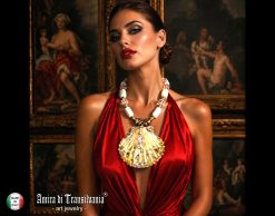 Bejeweled Exotic Shell & White Magnesite Rondelle Statement Necklace Jewelry for Summer Luxury Pendant