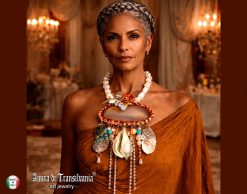 Caramel Agate Statement Pendant Necklace, Rhinestone Jewelry Mixed Media & Shell Pearl Crystal