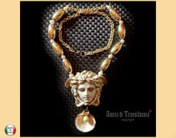 Medusa Pendant, Sculptural Statement Necklace, Sea Shell Pearl Charm, Italian Couture Jewelry Chunky Jewel