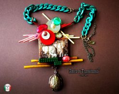 Sculpture Jewelry, Vintage Bakelite and Celluloid Assemblage Necklace, Elephant Abstract Design Chunky Jewel Chain
