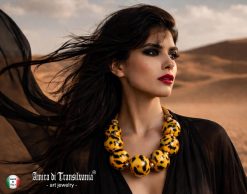 Oversized Necklace Hand Painted Leopard Orb Beaded Statement OOAK Haute Couture Jewelry Sculptured Wild