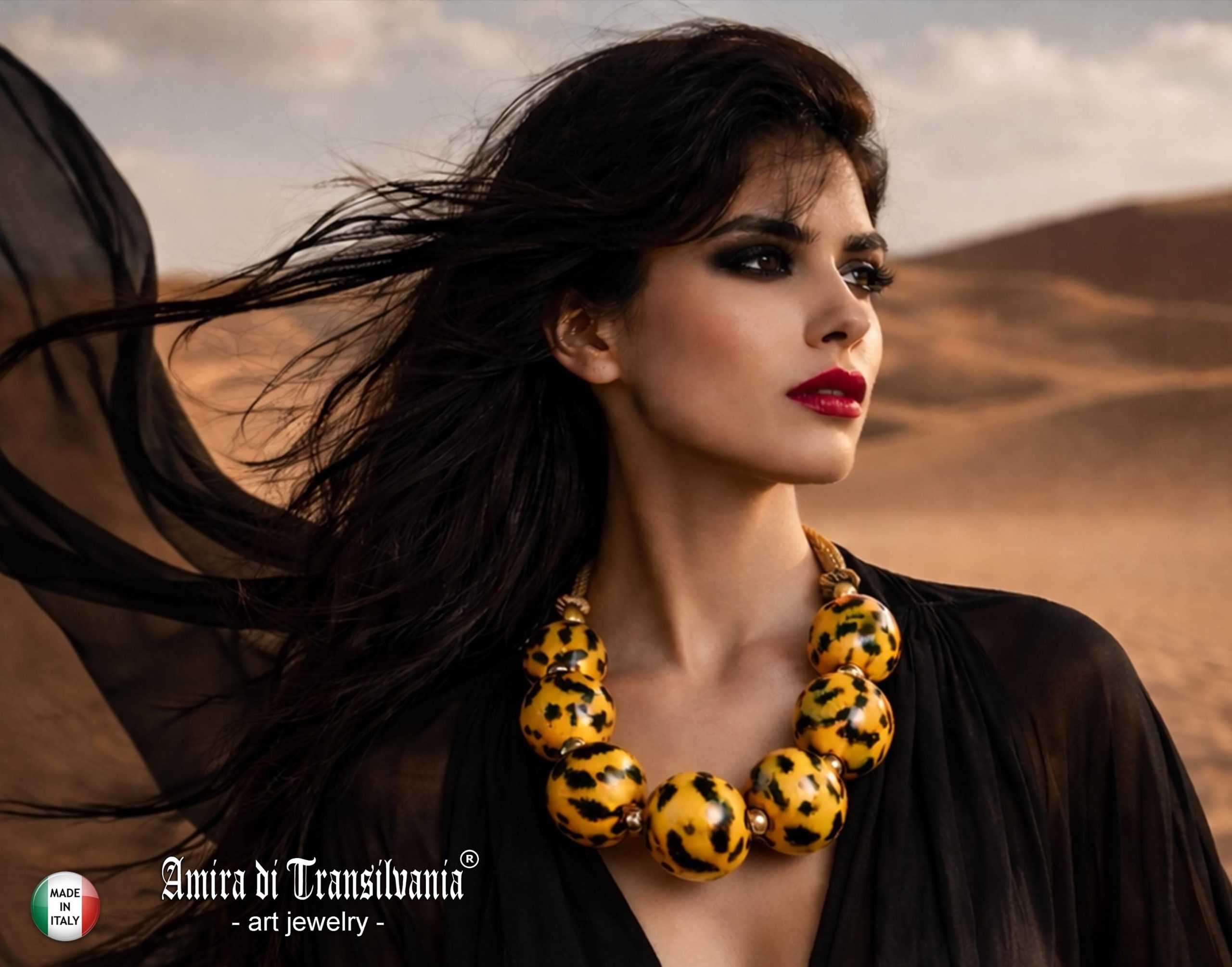 Oversized Necklace Hand Painted Leopard Orb Beaded Statement OOAK Haute Couture Jewelry Sculptured Wild