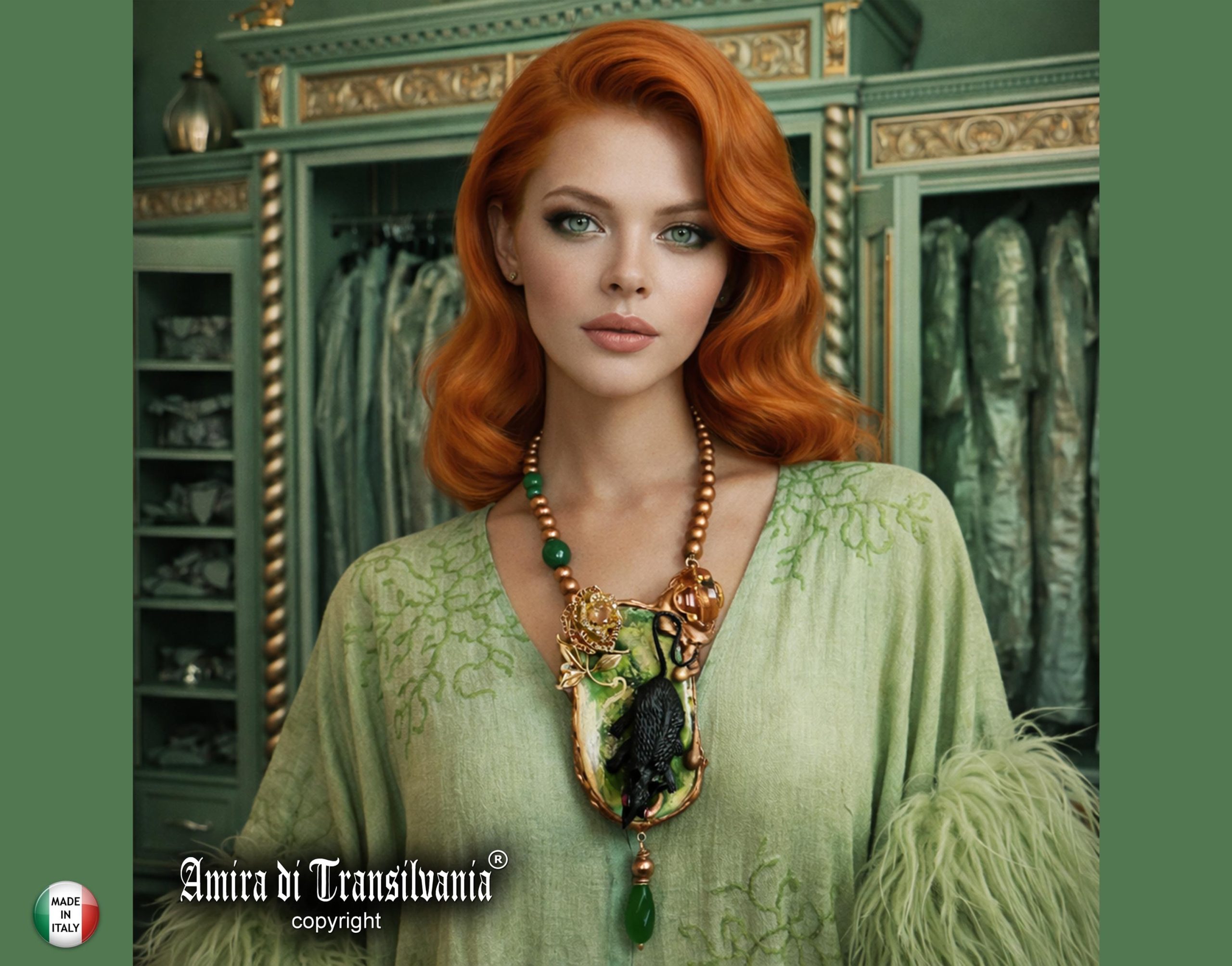 Statement Necklace, Animal Nature Pendant Collar, Liberty Jewelry Collier Copper Crystal, Mouse Pearl Gemtones