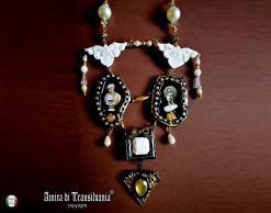 Baroque Necklace, Roman Statue Fine Jewelry, Sculptural & Enamel Rococo Pendant Luxury Filigree Golden Charm