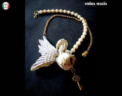 Guardian Angel Pendant, Statement Necklace Jewelry, Baroque Celestial Cherubim Seraphim, Pearl Charm Antique Statue