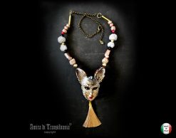 Venetian Mask Costume Jewelry, Cat Pendant Theatre Eye Mask, Luxury Charm Statement Sculptural Necklace