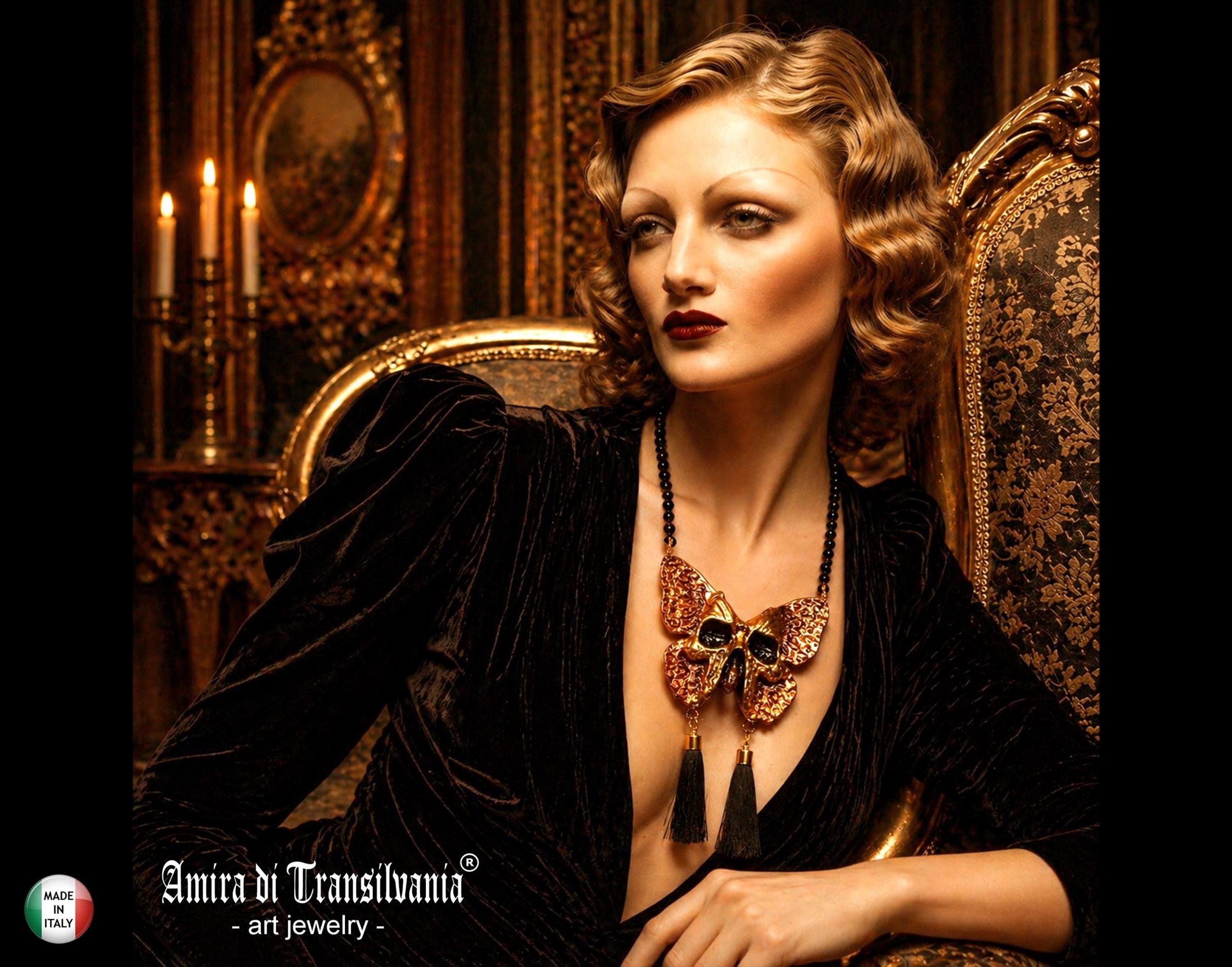 Sugar Skull Butterfly Necklace, Statement Luna Moth Gothic Tassel Bib, Macabre Jewelry Luxury Oddities