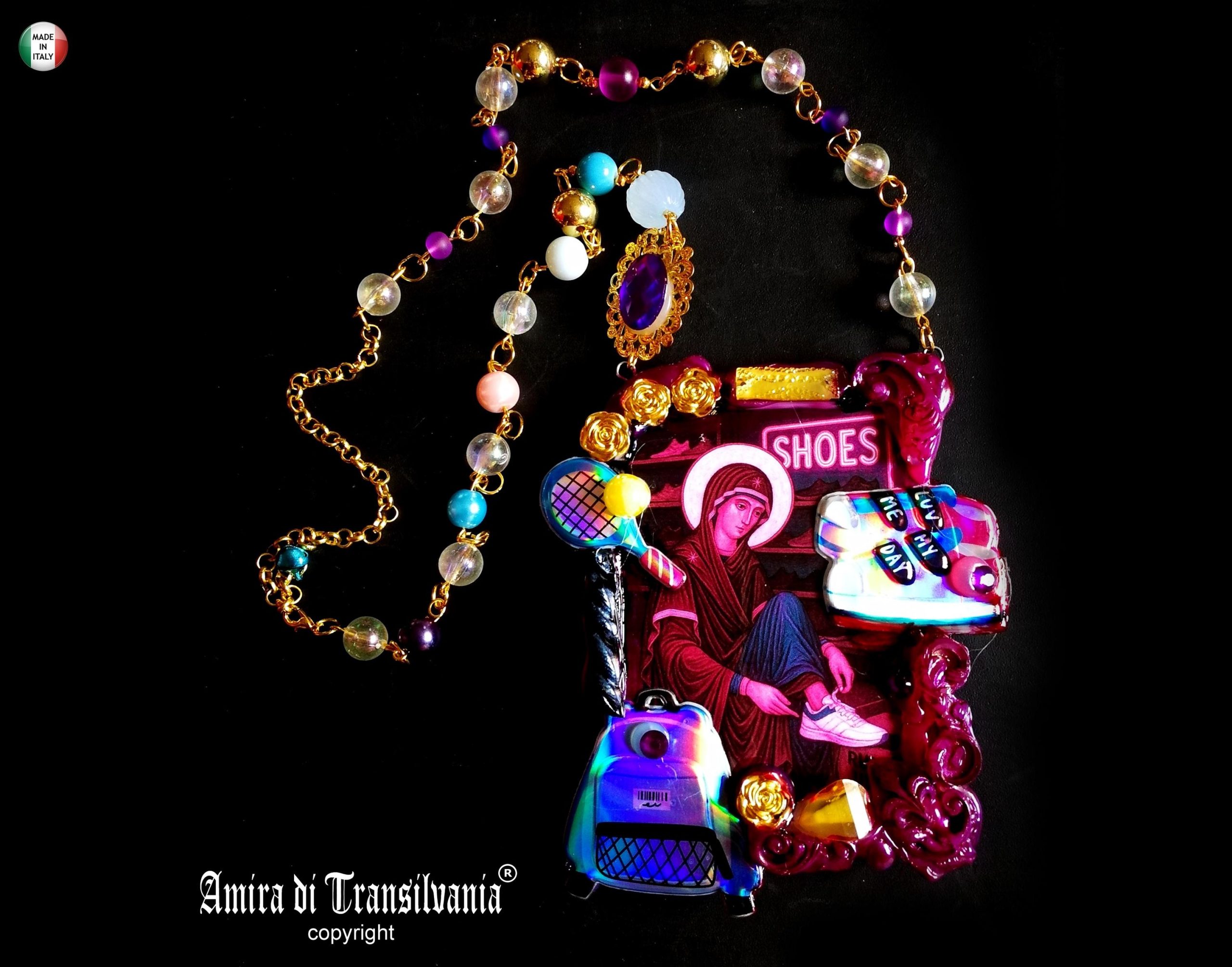 Assemblage Pendant Necklace, Vintage Icon Charm, Amira di Transilvania