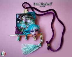 Doll Head Necklace, Artist Palette OOAK Pendant, Big Bold Chunky Tassel Statement Sculpture Jewelry