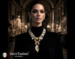 Quartz Necklace, Statement Chunky Jewelry, Clear Crystal Large Natural Stone, Gold Beaded Chain Designer