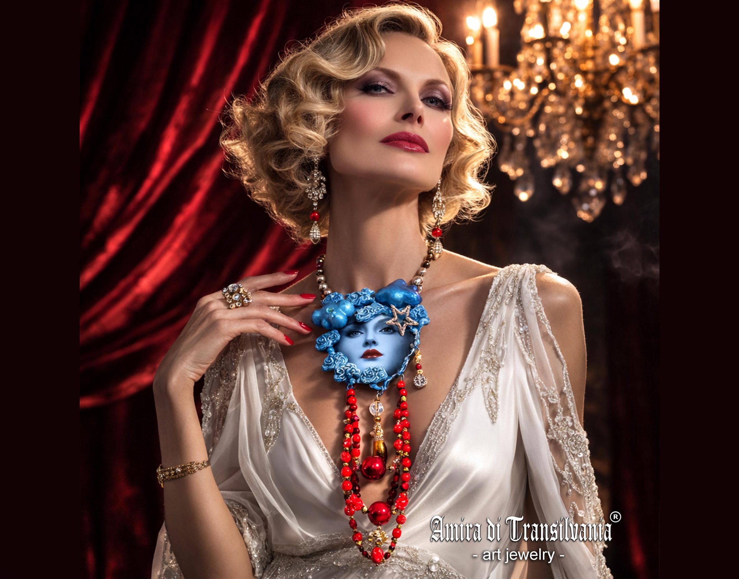 Maximalist Jewelry, Gatsby Statement Pendant Big Bold Chunky Necklaces, Charleston Charm Hollywood Diva Portrait