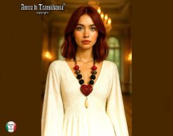 Sacred Heart, Burning Flame Ladies Jewel Chunky Natural Beaded Jewelry, Baroque Pendant Charm Collar