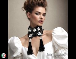 Maie Antoniette Collar, Strass Choker Jewelry, Embroidered Lace Crystal Bib, Victorian Baroque Necklace Tassel Charm