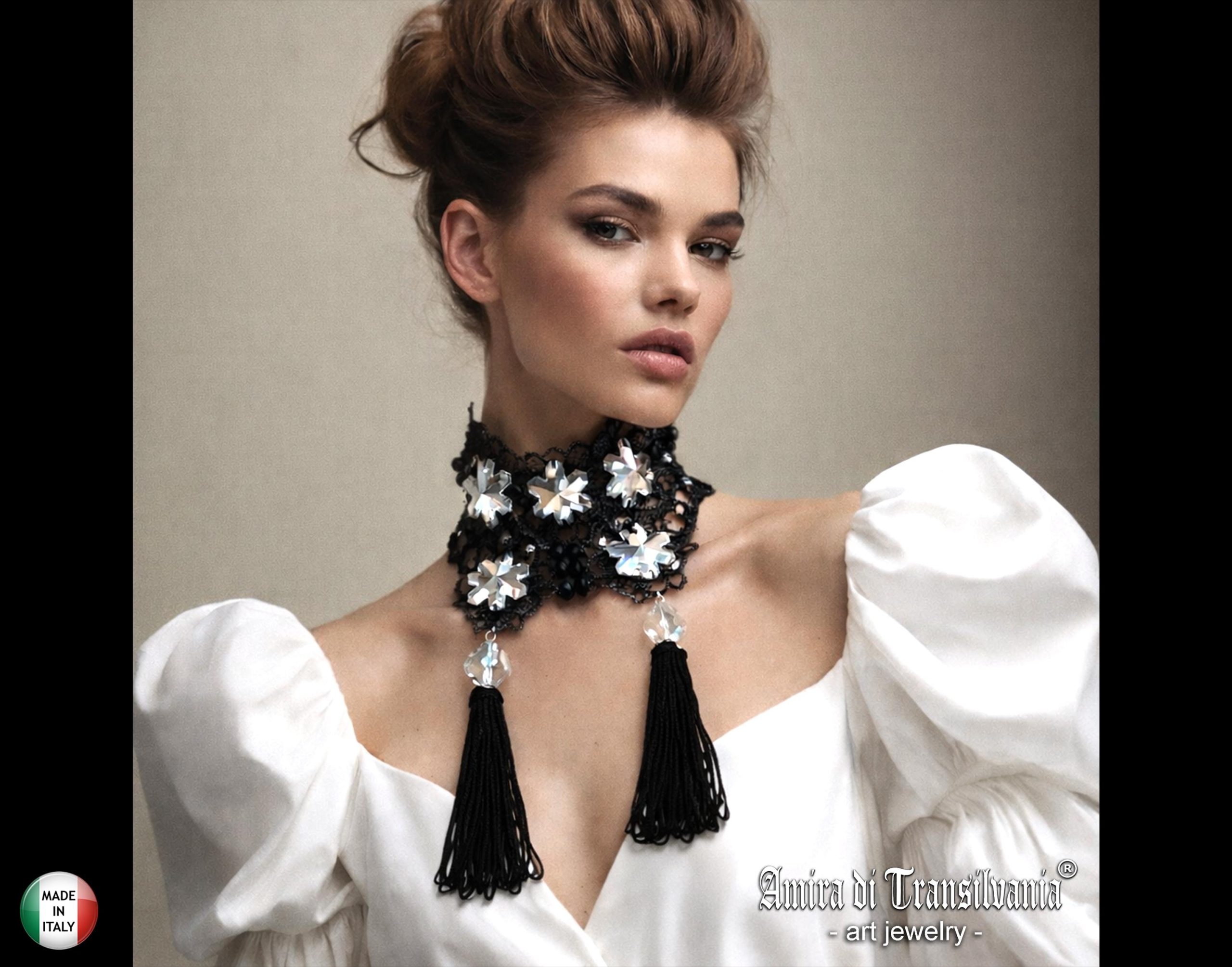 Maie Antoniette Collar, Strass Choker Jewelry, Embroidered Lace Crystal Bib, Victorian Baroque Necklace Tassel Charm