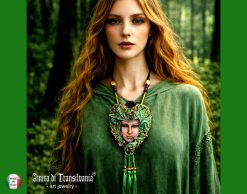 Designer Jewelry, Chunky Pendant Forest Spirit Guide, Green Elf Little People Chunky Necklace Charm